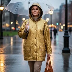 Wippette Kenn‎ Sporn Womens Raincoat Jacket Large Gold Croc Embossed